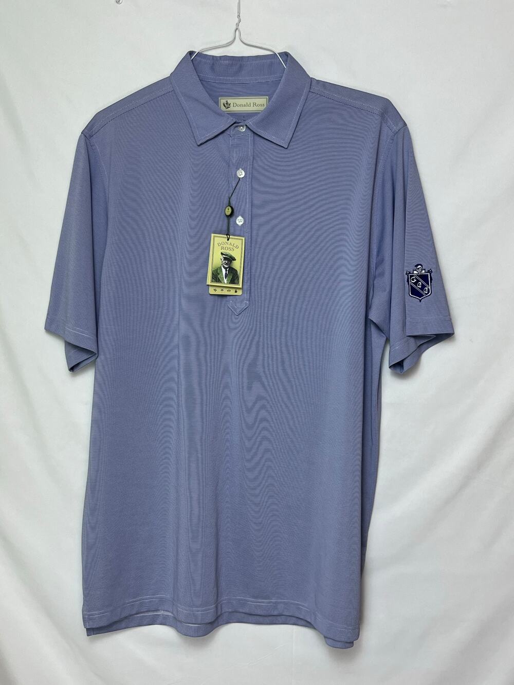 NWT Donald Ross Men L Blue/White Stripe Short Sleeve Golf Athleisure Polo Shirt